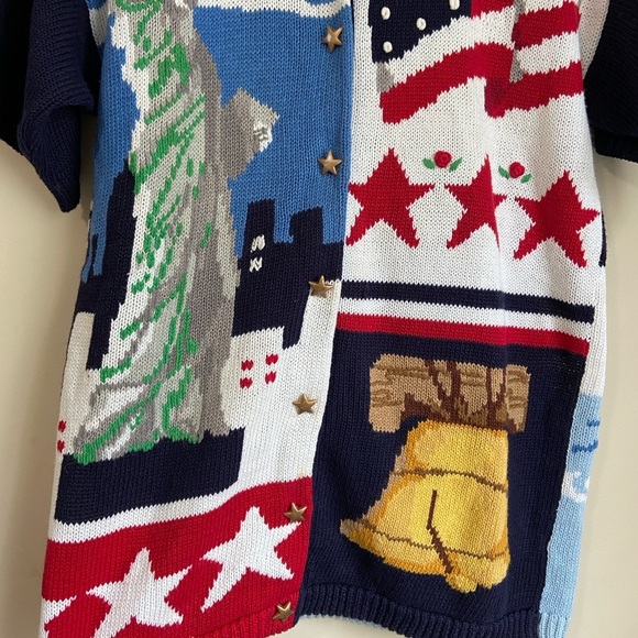 NYC Patriotic Knit Cardigan 4th of July Vintage Knit - Picture 4 of 9